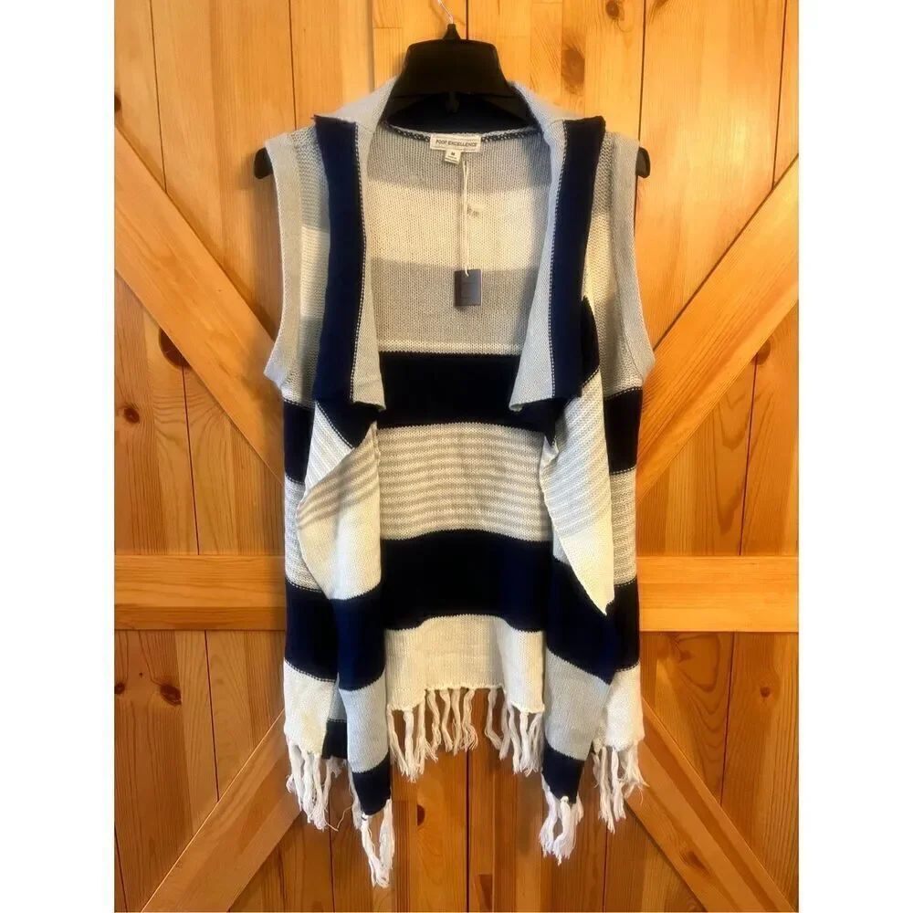 Poof Excellence Women Blue/cream  Cardigan M Nwt
